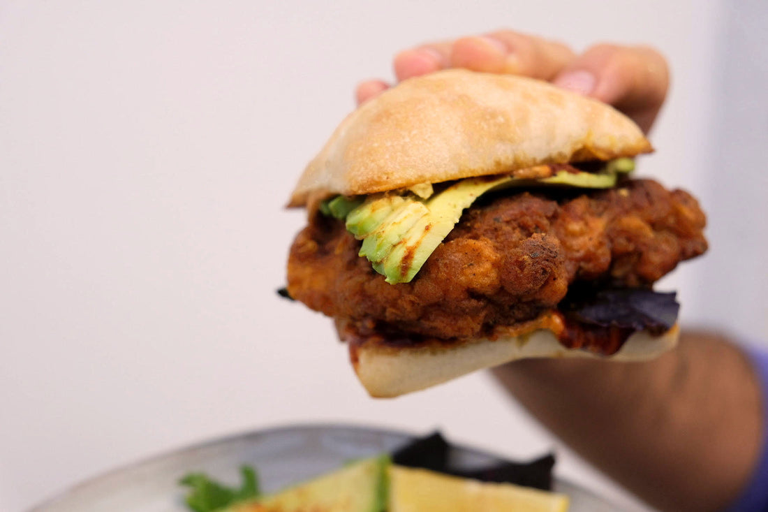 Shiro Fried Chicken Sandwich with Awaze dipping sauce